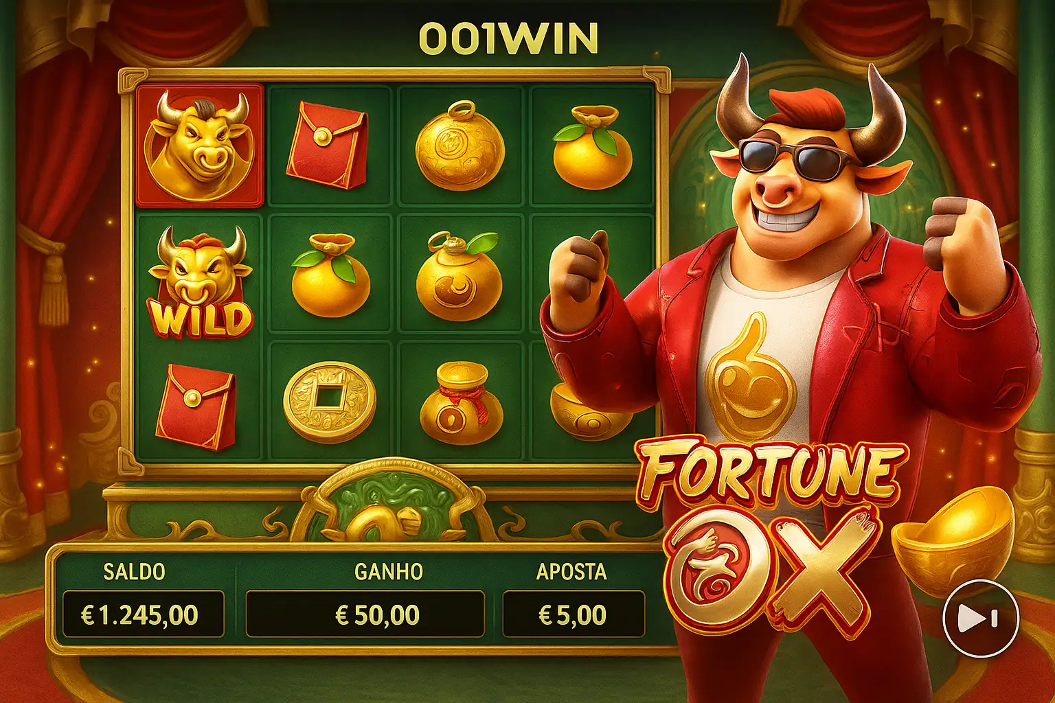 Fortune Ox no 001WIN - Aposte Agora e Reivindique Seus Ganhos